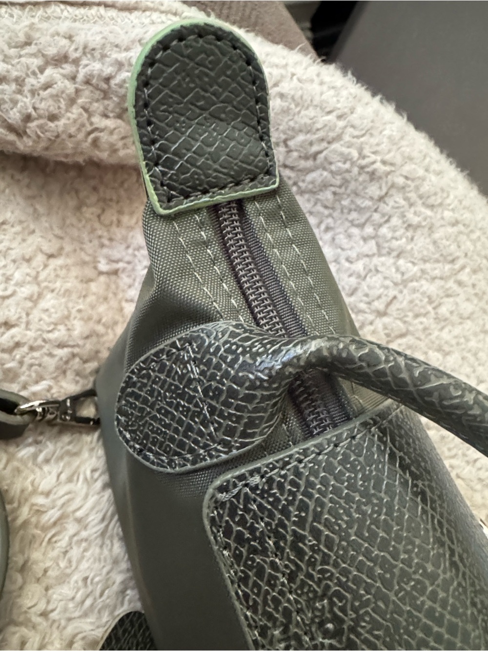 Longchamp Small Olive Green Nylon Top-Handle Crossbody Bag - Picture 5 of 6